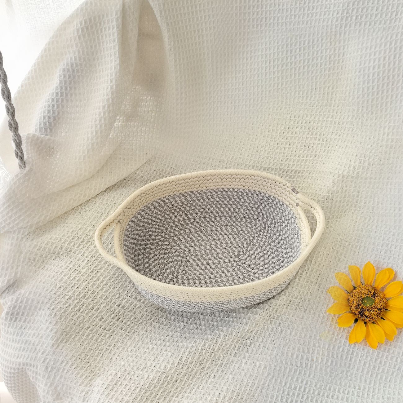 Cesta de almacenamiento Cesta de almacenamiento Cesta de almacenamiento de mano ovalada de juguete de bocadillos trenzados de cuerda de algodón