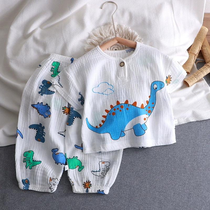 Children's summer thin set for boys, cotton gauze pijama, children's clothing