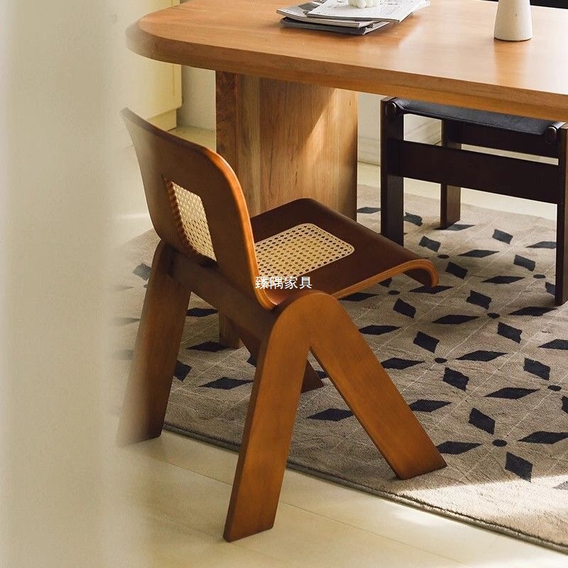 Diseñador medieval retro lujo ligero tela de caña dormitorio creativo de madera maciza silla de comedor nórdica estilo simple