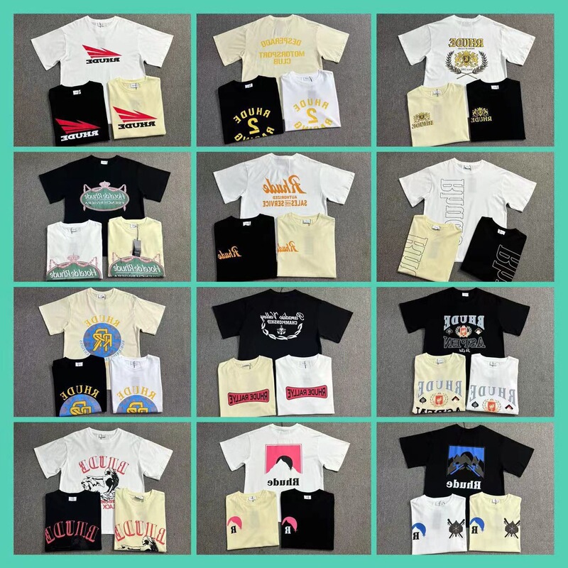 25S Cross-Border Trendy Brand Summer Rhude Men's and Women's Loose Casual Short-Sleeved Round Neck T-Shirts in Stock