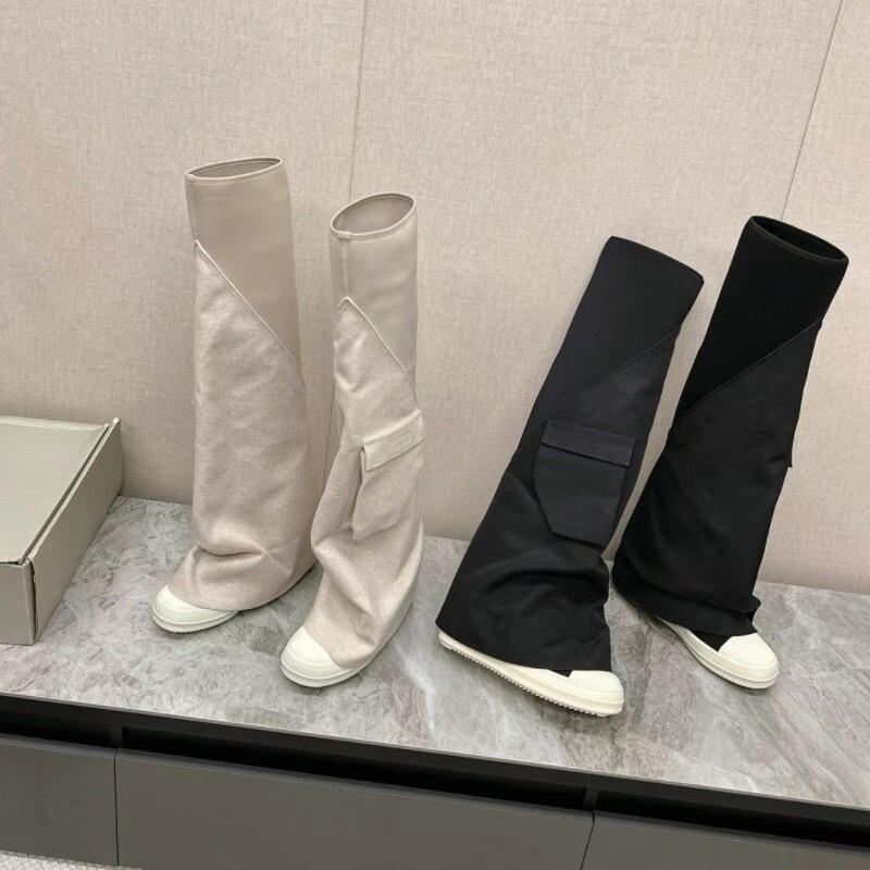 24 New European and American Style Flat Over-The-Knee Boots with Pockets, Round Toe Versatile Fashion Boots, Spliced Long Boots for Women, Slimming