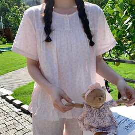 韩国ins女士夏季新品韩版舒适粉色花韩系家居服睡衣套装批发