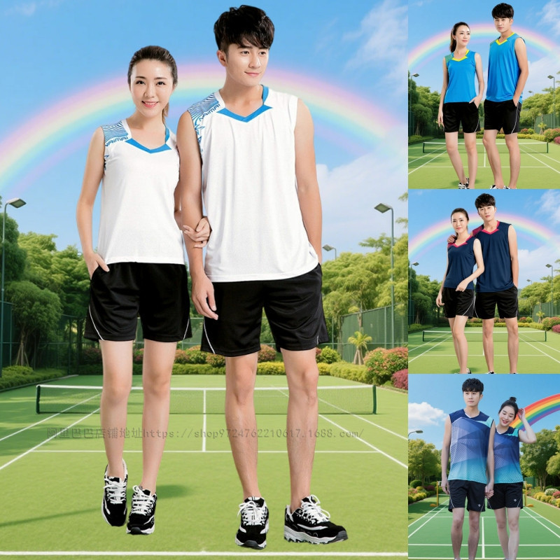Badminton clothes quick-drying men's and women's V-neck breathable volleyball clothes sleeveless T-shirt class printing vest table tennis clothes Badminton clothes quick-drying men's and women's V-neck breathable volleyball clothes sleeveless T-shirt class printing vest table tennis clothes