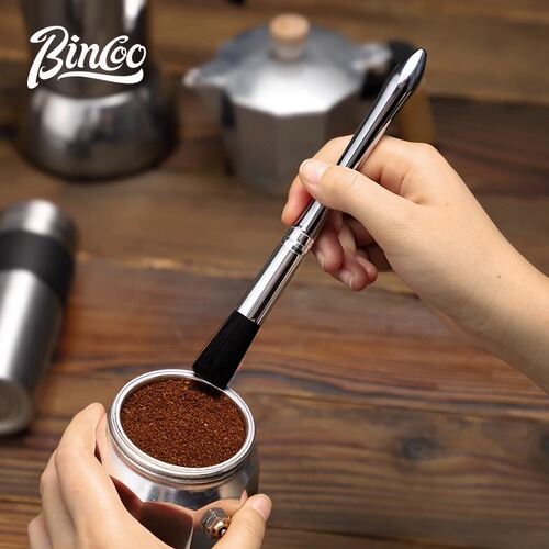Bincoo Bullet-Head Coffee Cleaning Brush, Air Blower & Bristle Brush for Coffee Bars, Solid Wood Brush, and Grinder Residue Scrubber