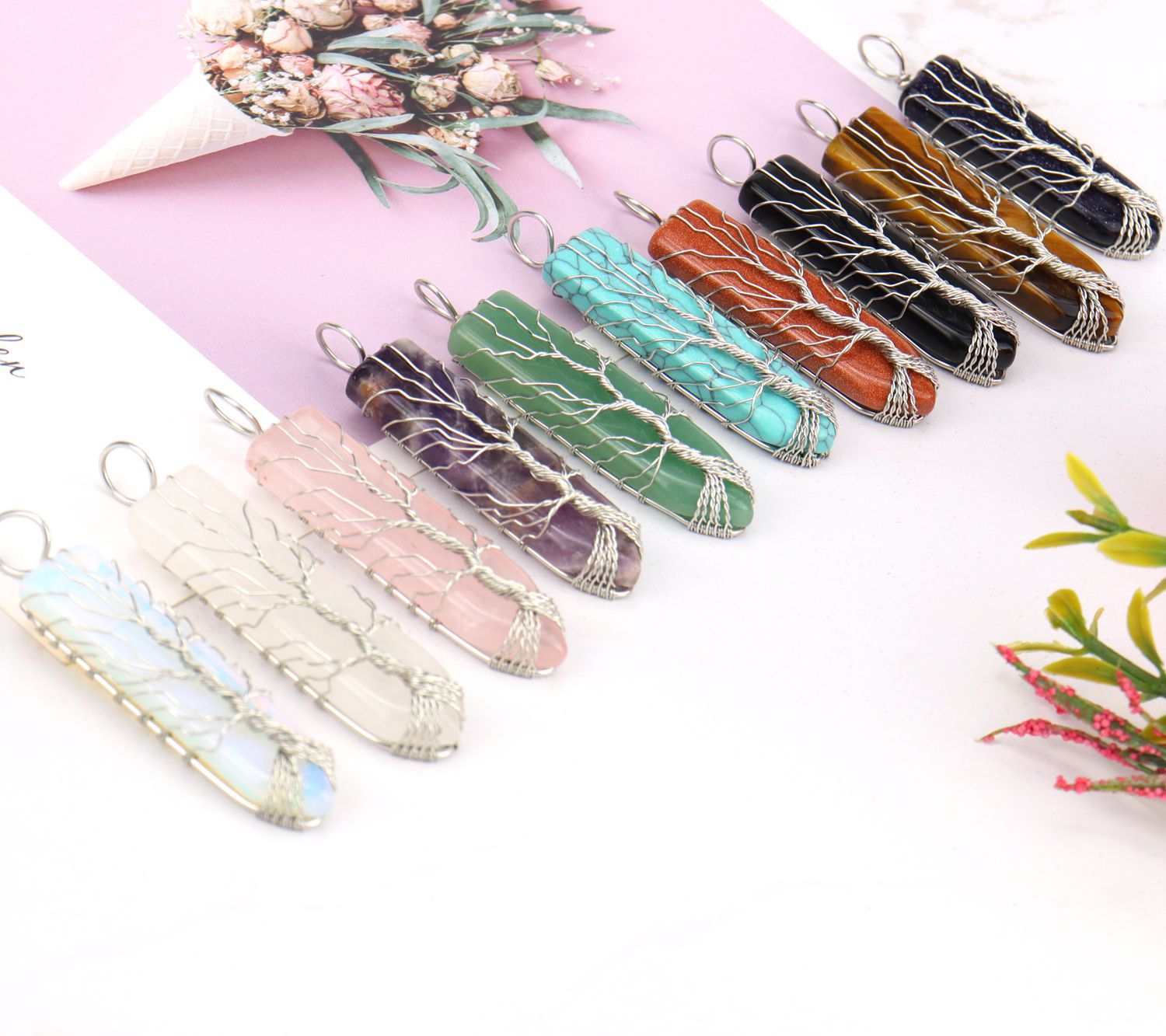 Pastoral Geometric Alloy Handmade Natural Stone Pendant Necklace 1 Piece