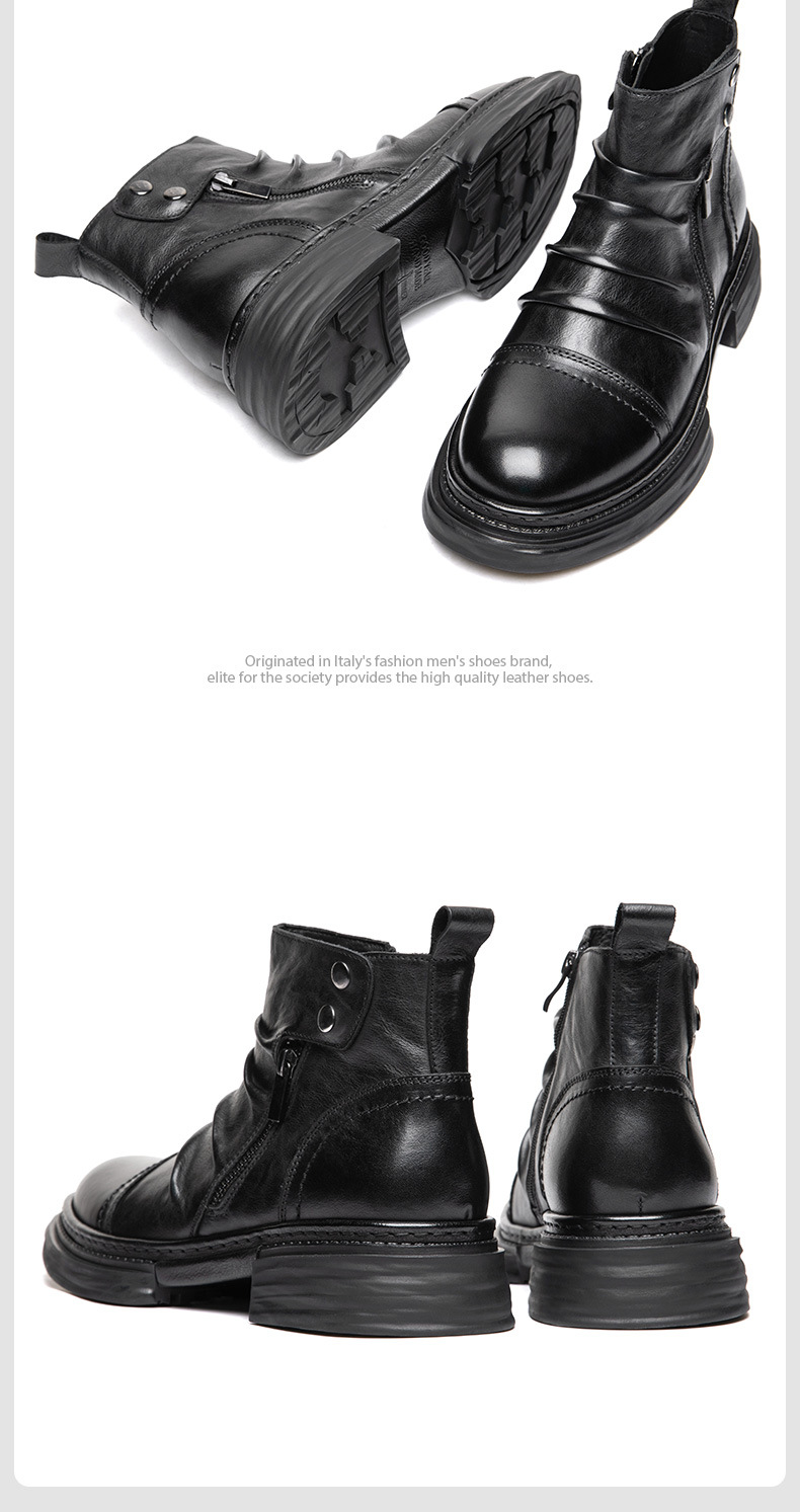 靴 Mid Cut Leather Boots Men's Boots High Top Leather Workwear Winter Casual Mid Top Casual