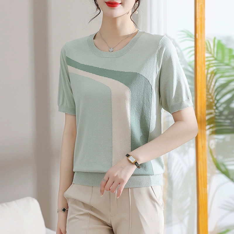 Молодая мама летняя футболка среднего и пожилого возраста женская цветная рубашка с короткими рукавами