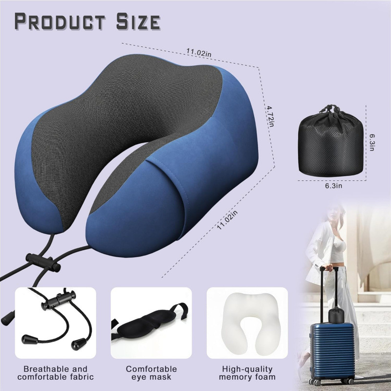 Memory Foam Travel Pillow U-shaped Neck Support For Airplane_voghion.com
