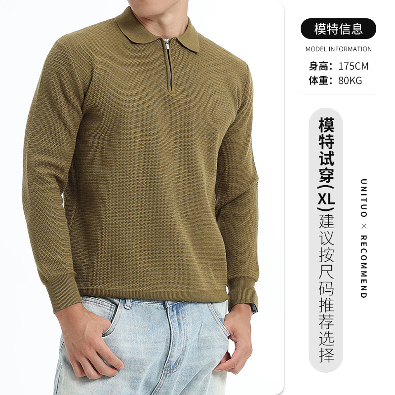 Otoño y invierno de alta calidad semia cremallera solapa suéter de hombre camiseta de punto de negocios casual jersey estampado suéter de base para hombre