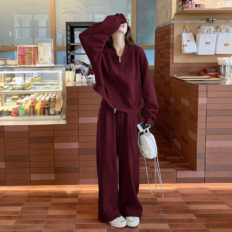 实拍韩版休闲运动卫衣套装女2025秋季新款慵懒风宽松小个子两件套|undefined
