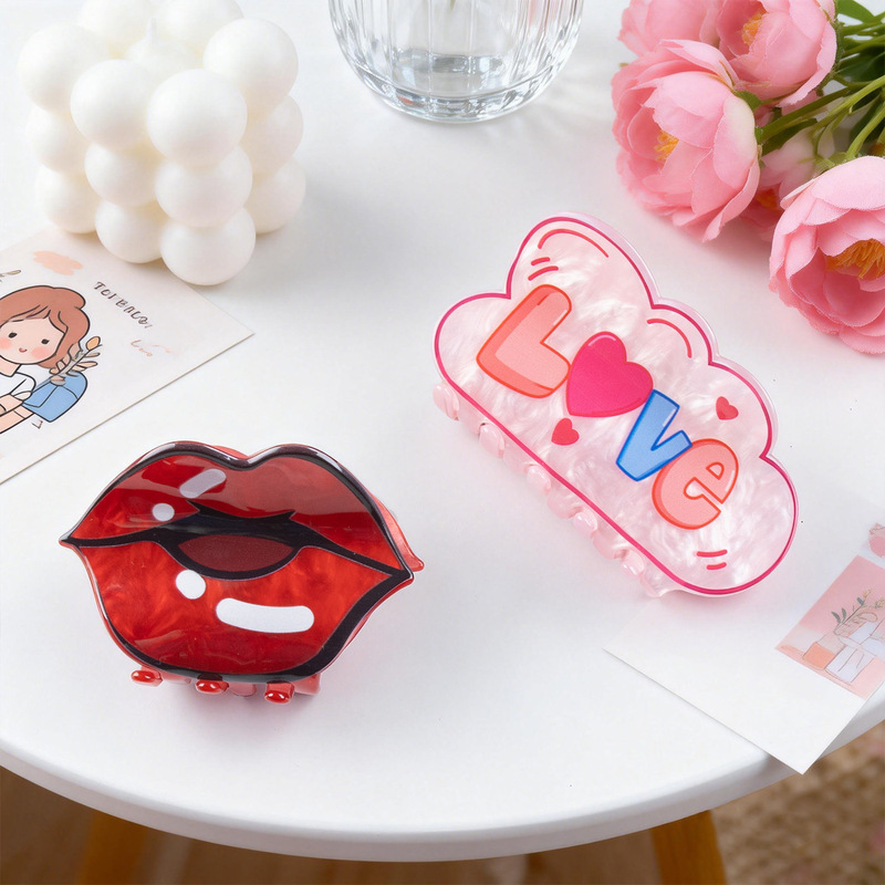 Golais Accessories New Hair Clip 6cm Cross-Border Valentine's Day Autumn and Winter Love Letter Lip Print for Women