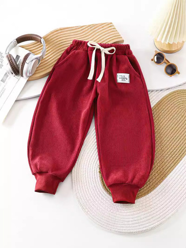 2024 Spring and Autumn Children's Pants for Men and Girls Pure Color Korean Corduroy Wide Strip Foot Pants for Children's Wear Sports Style