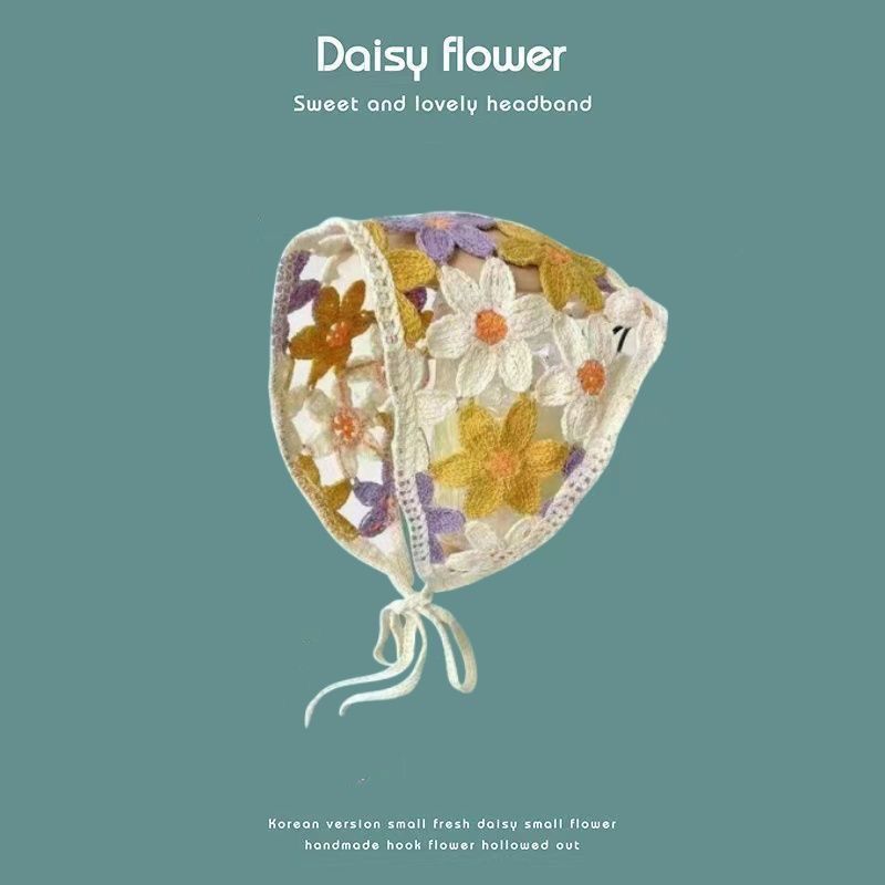 [Liquidación de precio de fábrica] Versión coreana de la bufanda triangular hueca de crochet de punto femenino dulce y lindo sombrero de pañuelo de flores de estilo femenino