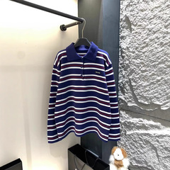 25春夏の新型の怠惰な風poLoはカジュアルなストライプのゆったりした大型ニットの女性のモデルを受け取ります。