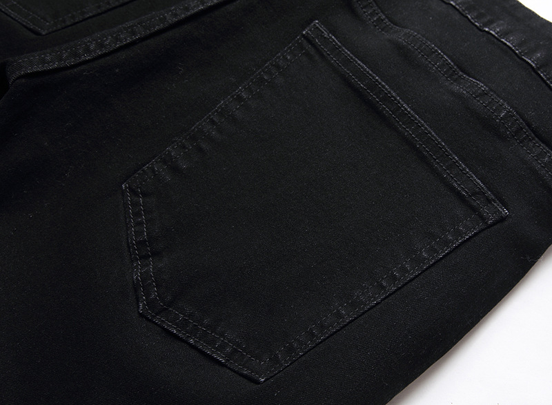 Calça jeans masculina nova, desgastada, moderna e casual, com perna reta elástica_voghion.com