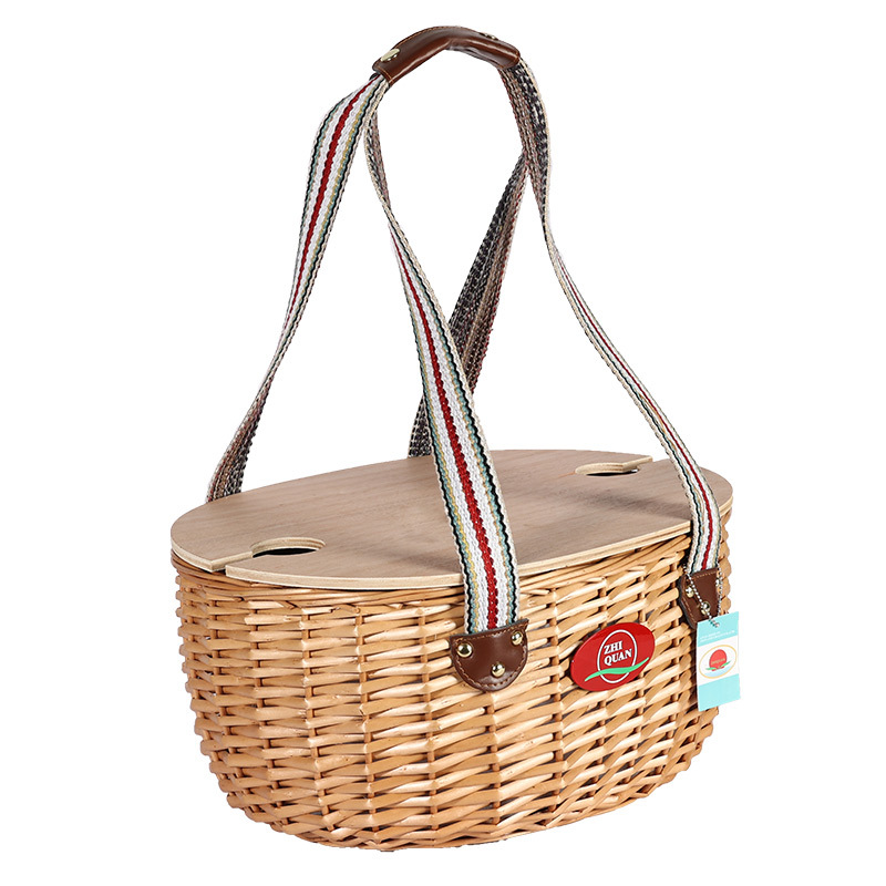 Comercio exterior canasta de picnic de caña personalizada con cubierta de mesa canasta de almacenamiento de aislamiento térmico portátil con cubierta de mesa canasta de frutas canasta de sauce americana