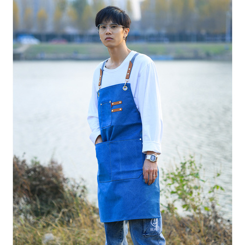 Denim thick canvas apron milk tea coffee cake shop baking hair salon manicure Chinese restaurant men's and women's work clothes printing