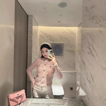 秋季女装高级感小香风外套气质名媛粗花呢圆领金属扣针织上衣