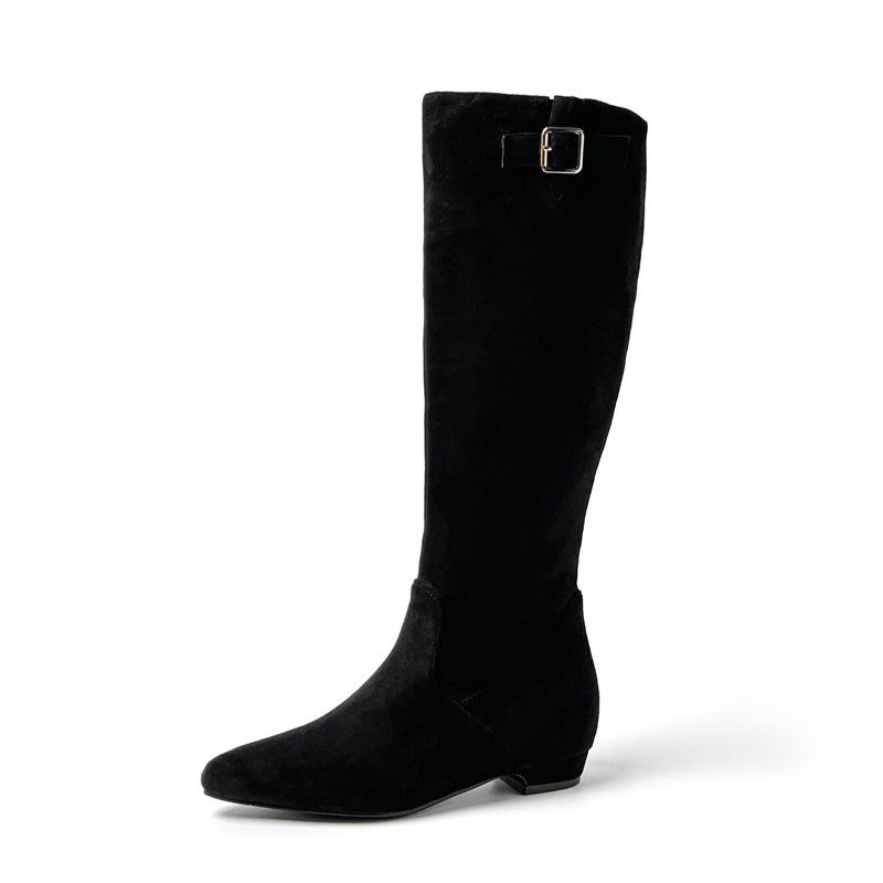 Botas Altas de Montar para Mujer de 6 cm, Microfibra y Terciopelo, Tacón Ancho, Hebilla Decorativa, para Invierno y Uso Diario
