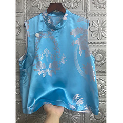 796  中式风立领真丝老缎混纺提花马甲女，S M L XL，不退不换！