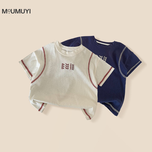 Children's T-shirt Korean Version 2025 Summer New Arrival 5-Panel Boys' Simple Casual Crew Neck Top Summer Dress Shirt Short Sleeve Trendy T