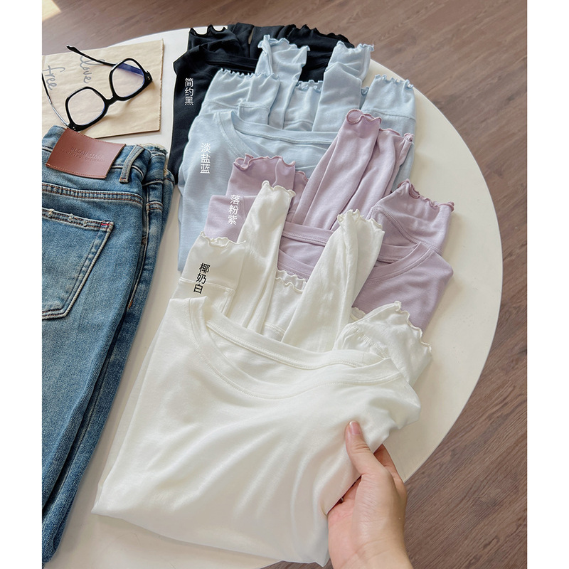 Special Offer~ Tencel Acetate Ruffled Long-Sleeve T-Shirt for Women, Patchwork Cover-Up, Sheer Sun Protection Shirt, Pullover Air Conditioning Shirt, Cover-Up