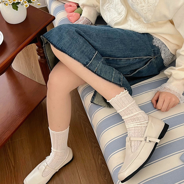 Summer thin Japanese white lace knee socks