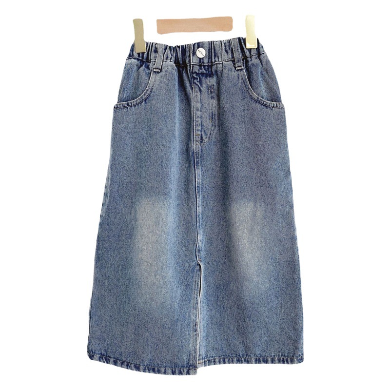 Korean-Style Girls' Retro Denim Skirt 2026 Spring/Summer Children's Soft Denim Split Skirt for Older Kids in