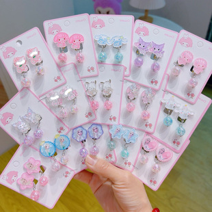Princess Cartoon Hanging Bead Earrings Jewelry Children's Ear Clip Super Cute Girl Baby Ear-free Pain-proof Fake Earrings