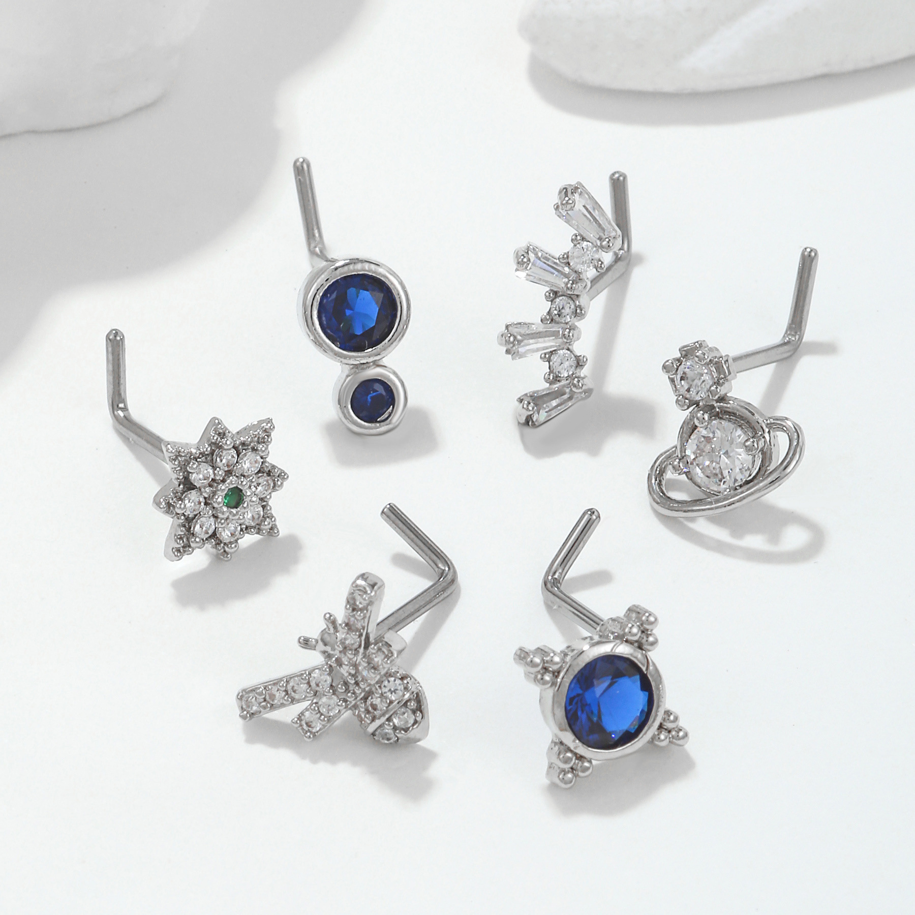 Geometric Zircon Nose Stud In Copper Colour Micro Inlaid Design_voghion.com