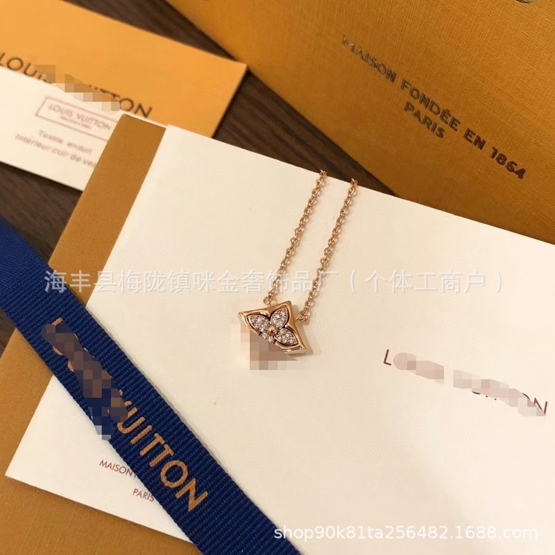 V金L驴家白贝母天然粉贝老花菱形项链银镀18k玫瑰金CNC精雕锁骨链|undefined