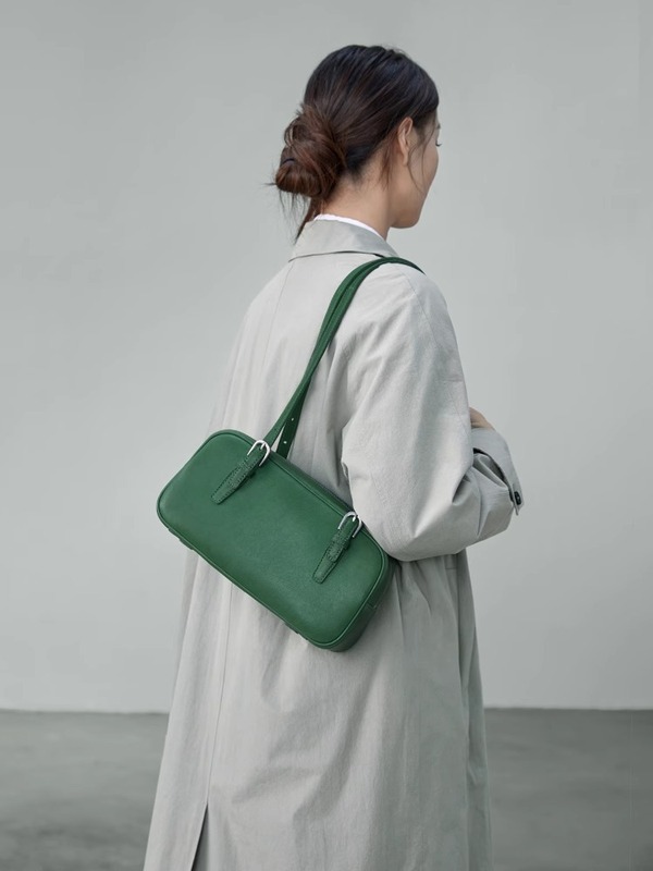 Qiu Zhen レトロボウリングバッグ女性のヨーヨーニッチ植物タンニンなめし第一層牛革バッグハンドバッグ本革脇の下バッグ女性のバッグ|undefined