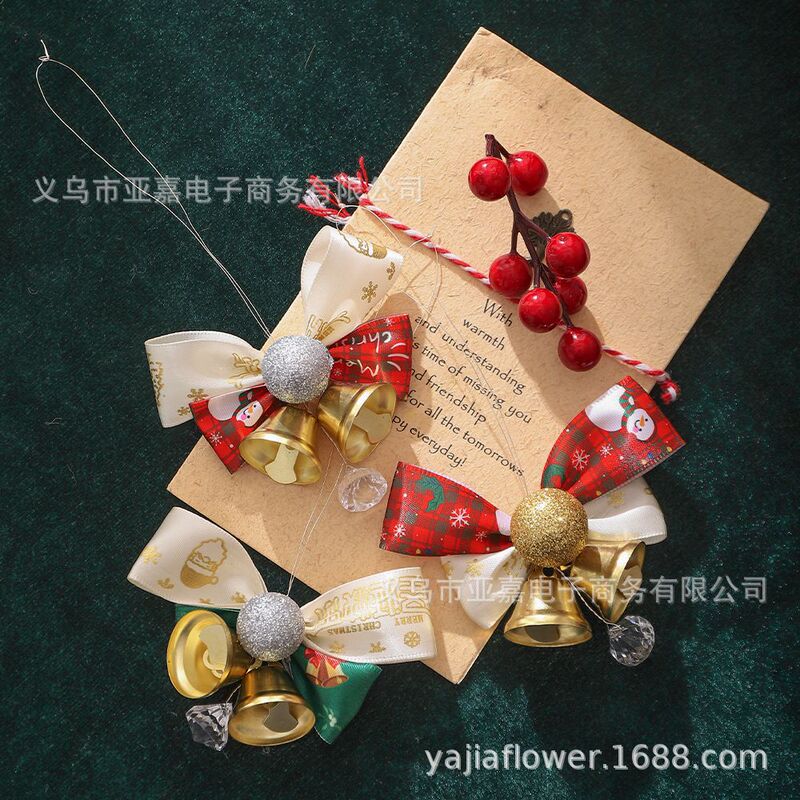 圣诞节圣诞领蝴蝶结小铃铛挂件 圣诞树挂饰配件diy材料拍摄道具|undefined