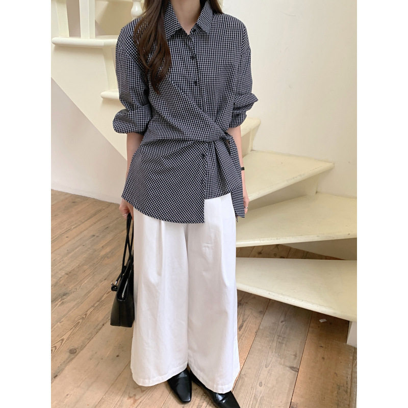 日韩新款小众设计感格子长袖衬衣女2025秋季百搭显瘦减龄上衣|undefined