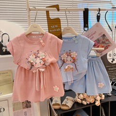 2025夏新作かわいい女の子半袖ショーツ韓国風ツーピースおしゃれで爽やかな洋風スーツ