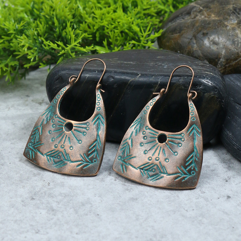1 Pair Hip-Hop Retro Solid Color Inlay Alloy Turquoise Drop Earrings display picture 4