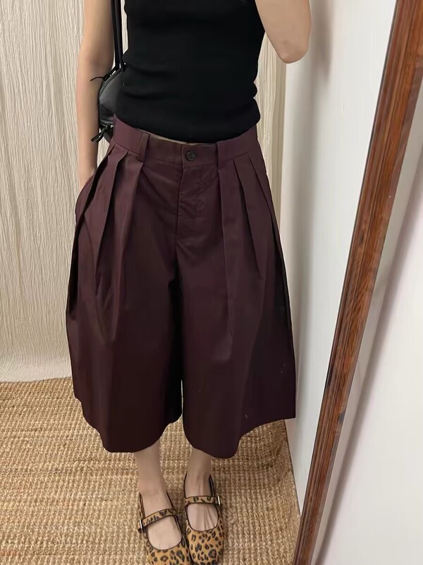 High-End Red-Brown A-Line Pleated Cropped Pants for Women, 2026 New Vintage Versatile Suit Pants High-End Red-Brown A-Line Pleated Cropped Pants for Women, 2026 New Vintage Versatile Suit Pants