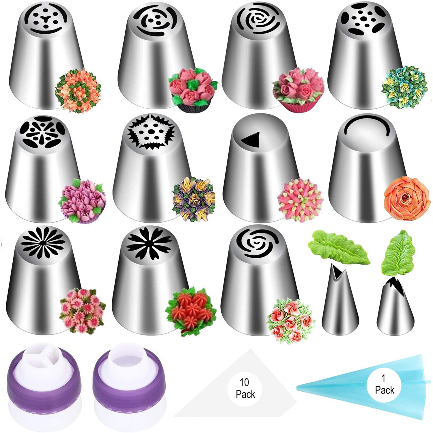 Juego de boca decorada rusa roja de malla de acero inoxidable sin costura de una pieza Juego de 27 piezas Decoración de galletas de crema Horneado