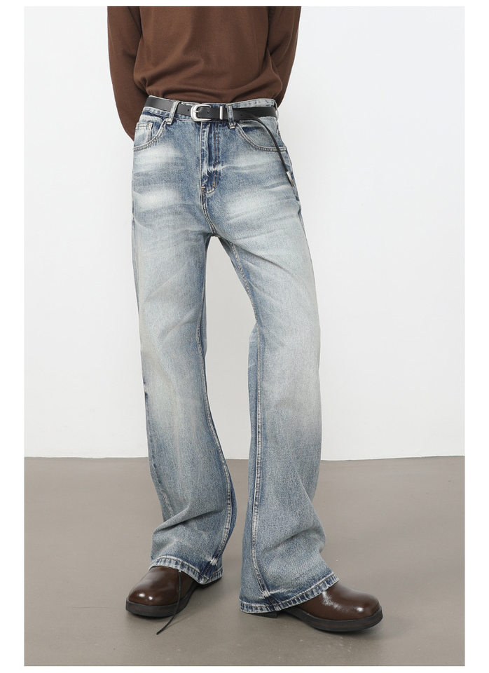 Quần jean nam ống loe nhẹ dáng rộng thoải mái, vải denim xử lý bạc màu — màu xanh, màu xanh nhạt, màu xám đen chi tiết 17