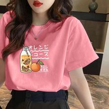 纯棉T恤夏季新款卡通字母潮牌印花女学生短袖韩版ins风上衣服