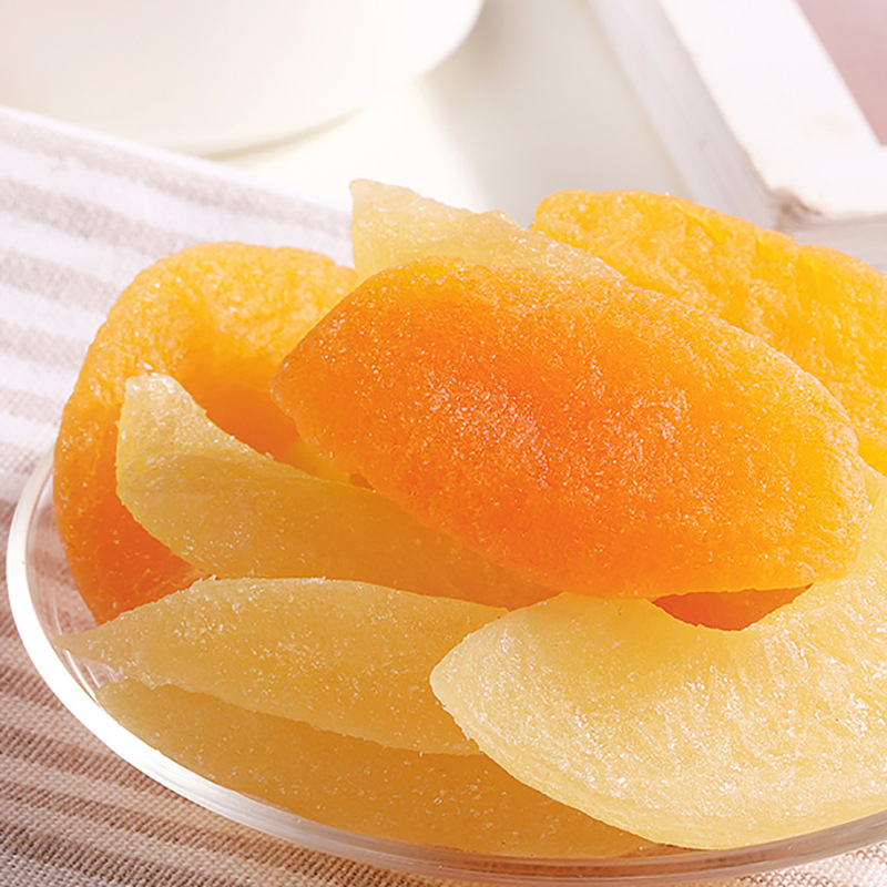 Bai Caowei Dried Yellow Peach, 100g per box, packed in 70 units—snack-sized, sweet-and-sour fruit preserves, ready-to-eat dried fruit, wholesale available.