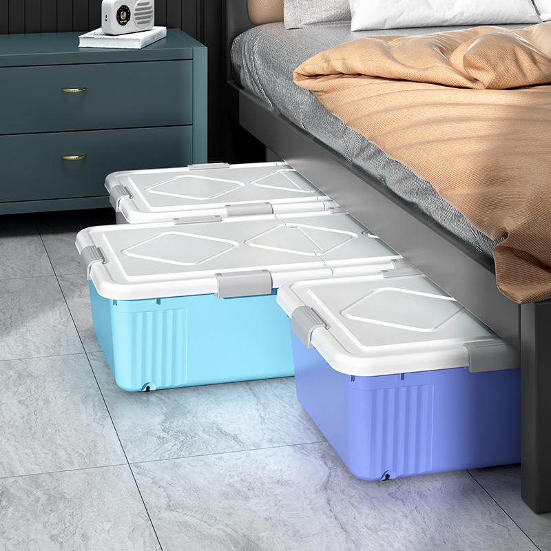 Thickened Under-Bed Storage Box with Wheels, Clothing Storage and Organization Box, Flat and Large Capacity for Home Use, Suitable for Dormitory Under-Bed Use