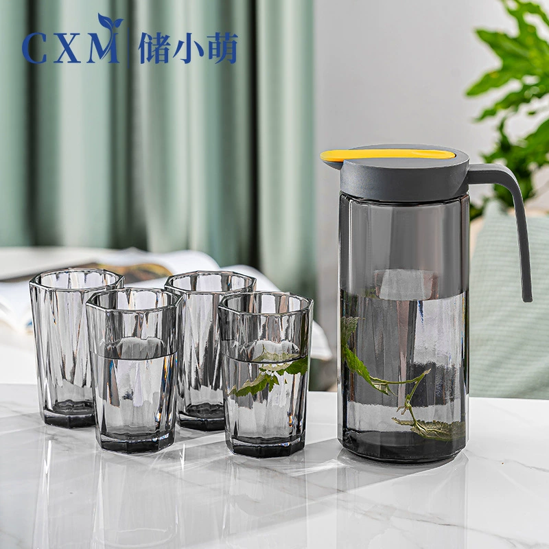 Костюм для холодного чайника Бытовой прозрачный стеклянный чайник большой емкости Набор из пяти предметов Вертикальный узор Открытие прибора для воды Подарок оптом