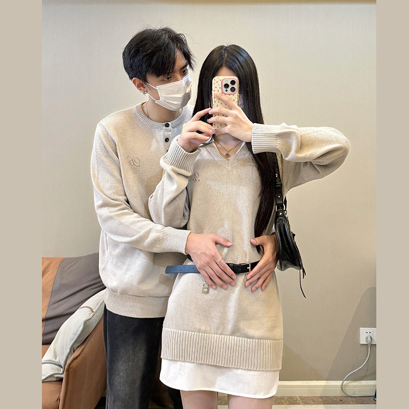 프랑스 커플 의류 올매치 달콤한 한국 스타일 수직 칼라 디자인 느낌 1 원피스 치마 타이트 허리 슬림 스웨터 원피스