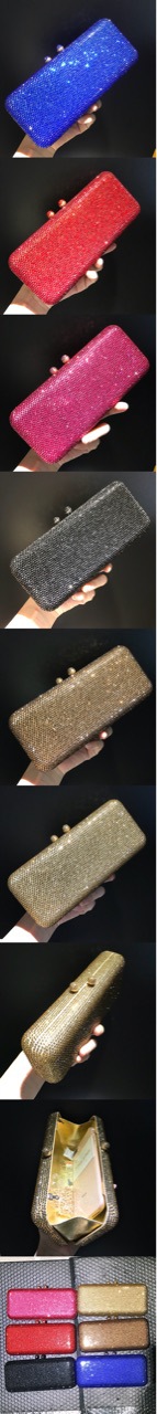 Túi clutch nữ đính đá lấp lánh phong cách Âu Mỹ, dáng vuông ngang nhỏ gọn — Màu nâu chi tiết 8