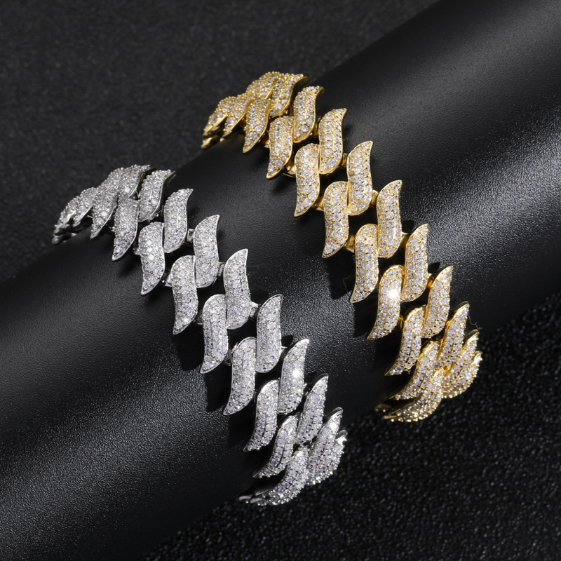 Factory Direct Sale 18mm Spiked Thorn Cuban Chain Full Diamond Zircon Bracelet Men's Fashion Hip-Hop Rap Trendy Accessory Factory Direct Sale 18mm Spiked Thorn Cuban Chain Full Diamond Zircon Bracelet Men's Fashion Hip-Hop Rap Trendy Accessory