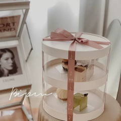 305 Round Double-Layer Transparent Birthday Cupcake Box Dessert Packaging Shipping Box