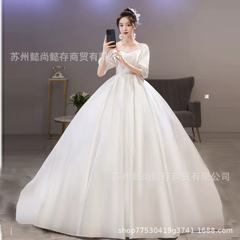 Pregnant Women's Wedding Dress 2022 Bride's New Main Wedding Dress High-quality Texture Large Size Satin Tail Welcome Yarn for Chubby Girls