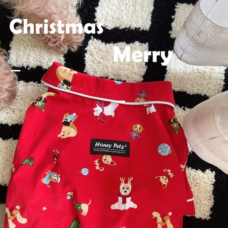 Red Bullfight Pajamas Fadou Bago Pet Shirt Bean Bear Christmas Clothes Chai Dog Home Clothes Cats and Dogs Spring and Autumn Clothes