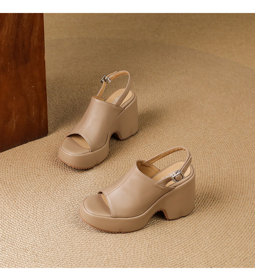 Sandal cao gót nữ hở mũi đế dày quai ngang khóa một chữ — màu trắng ngà, màu mơ chi tiết 15